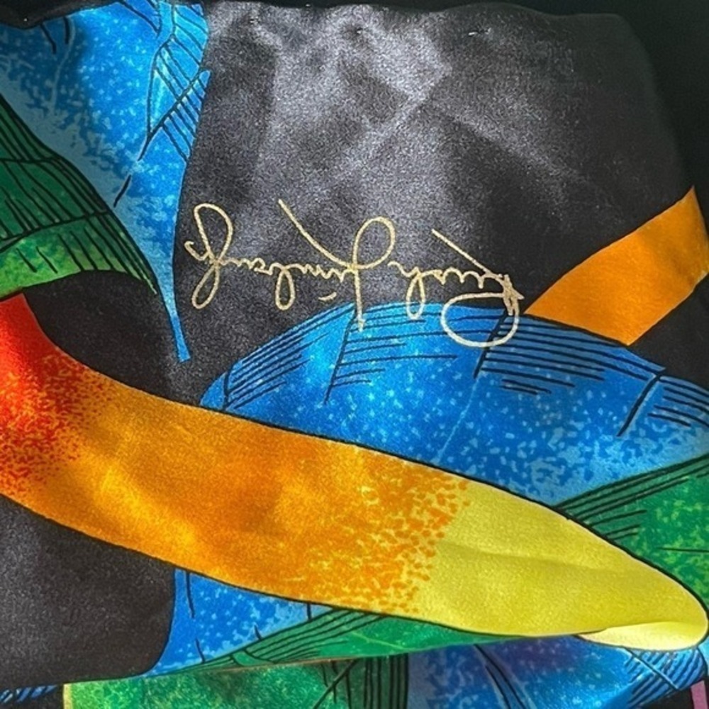 1990s 100% Silk Scarf No Boundaries Collection 34” Square Tropical Vintage